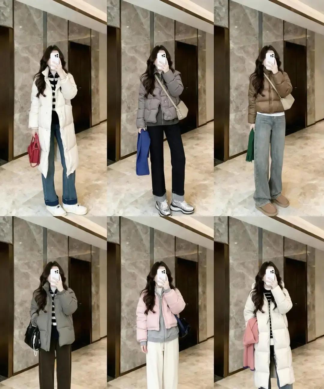 羽绒服再短5cm，腿直接长10cm
 
短到腰窝的羽绒服+拖地阔腿裤+4cm厚底