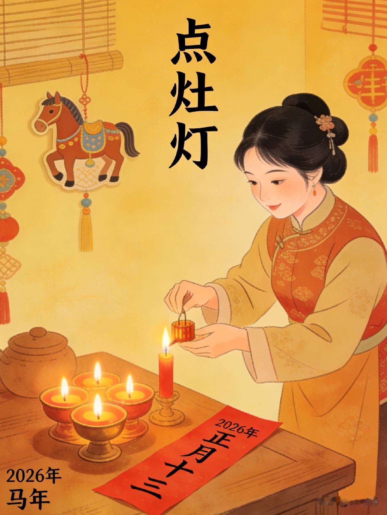 正月十三点灶灯
文/方尚春

灯头生日启芳辰，
试烛厨廊祭灶神。
影照灶君迎福至