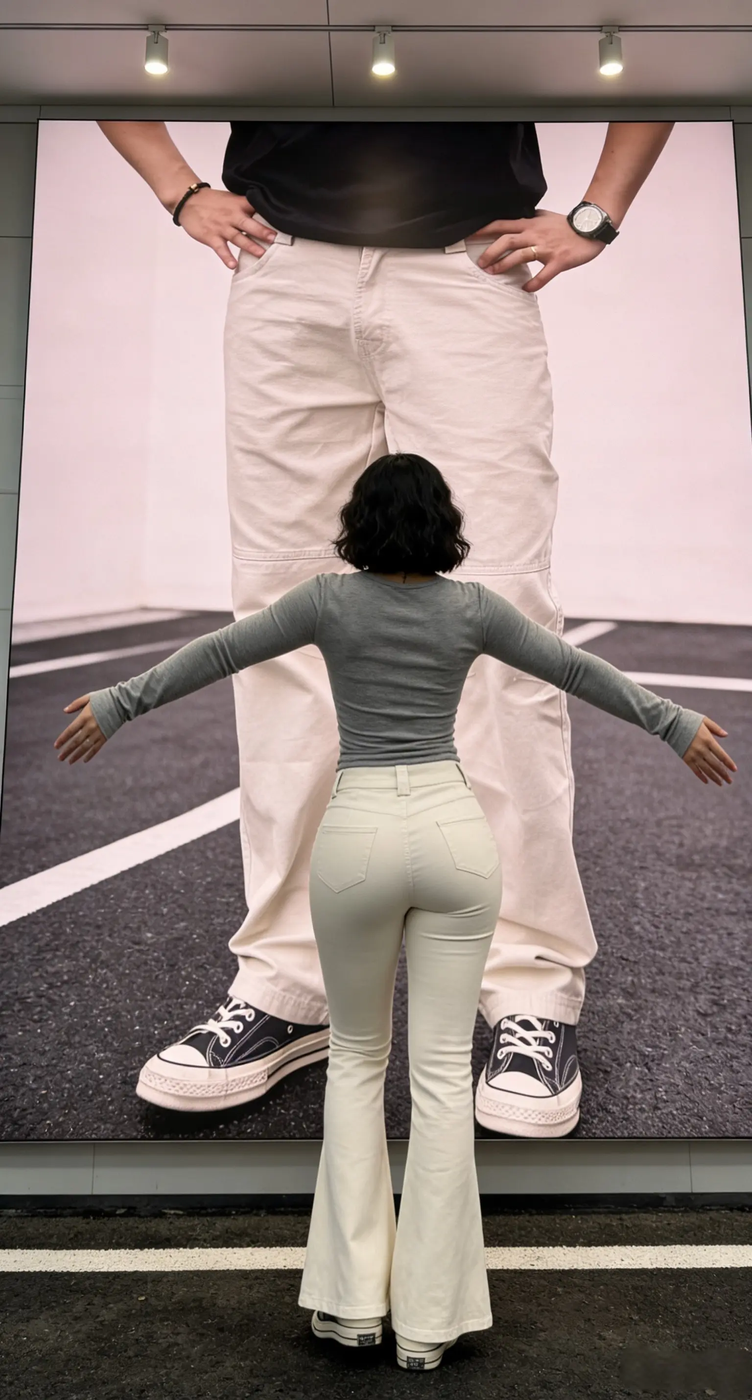 弯刀立裁拼接工装裤四季机能风可调节直筒裤简约透气休闲长裤         ✓