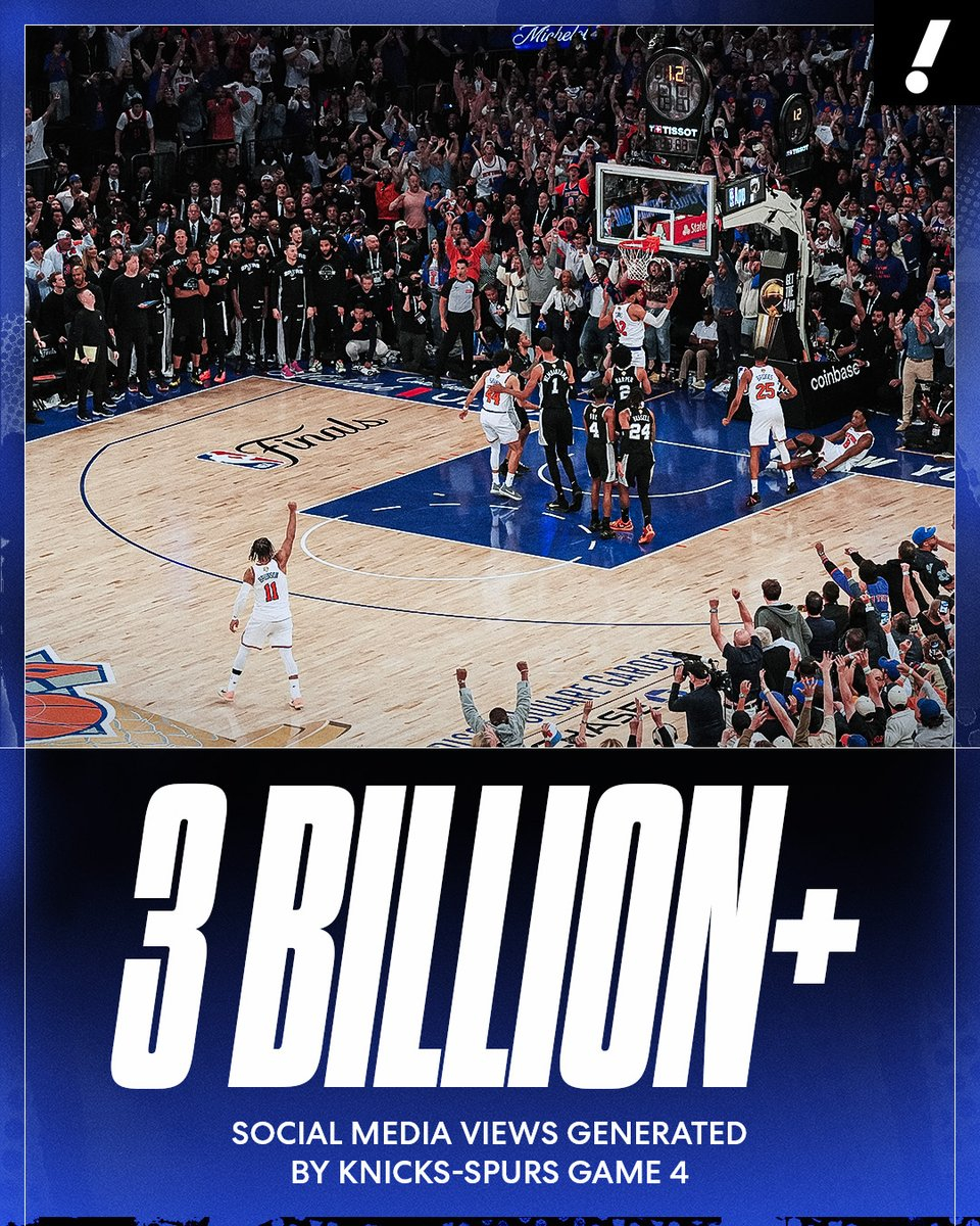 马刺vs尼克斯NBA NBA总决赛G4，社交媒体上播放量已突破30亿次，成为社交