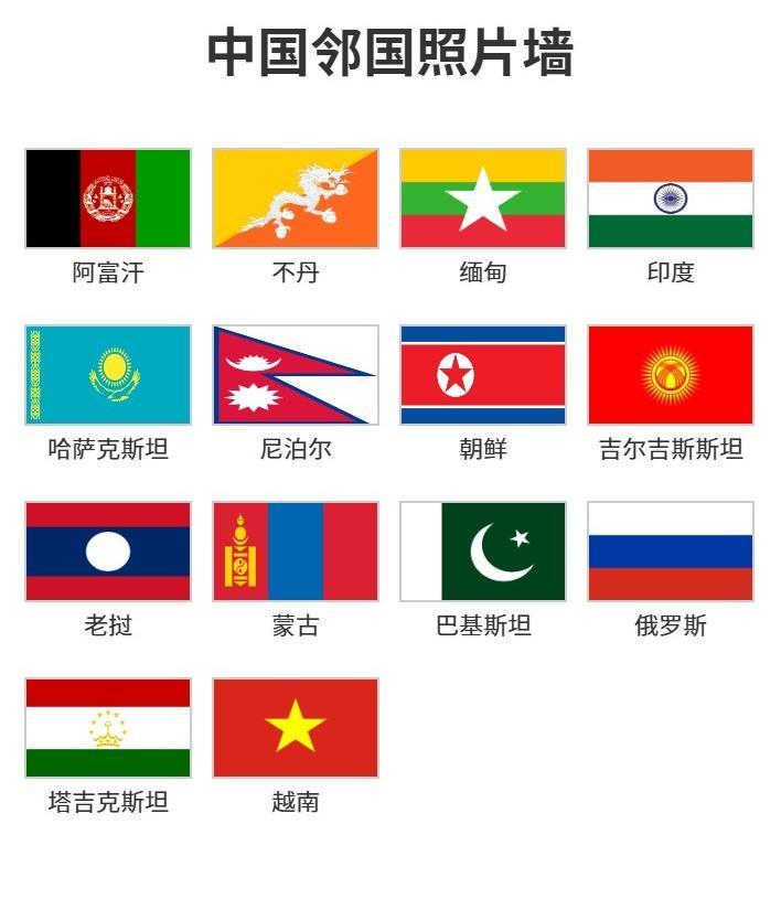中国
14个邻国的国旗