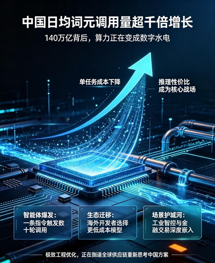 以前我们聊AI，焦点总在参数规模或芯片制程；现在看日均词元调用量两年暴增千倍，你