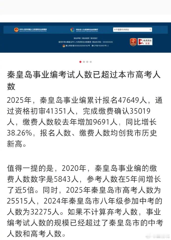 秦皇岛事业编考试人数已超过本市高考人数 ​​​