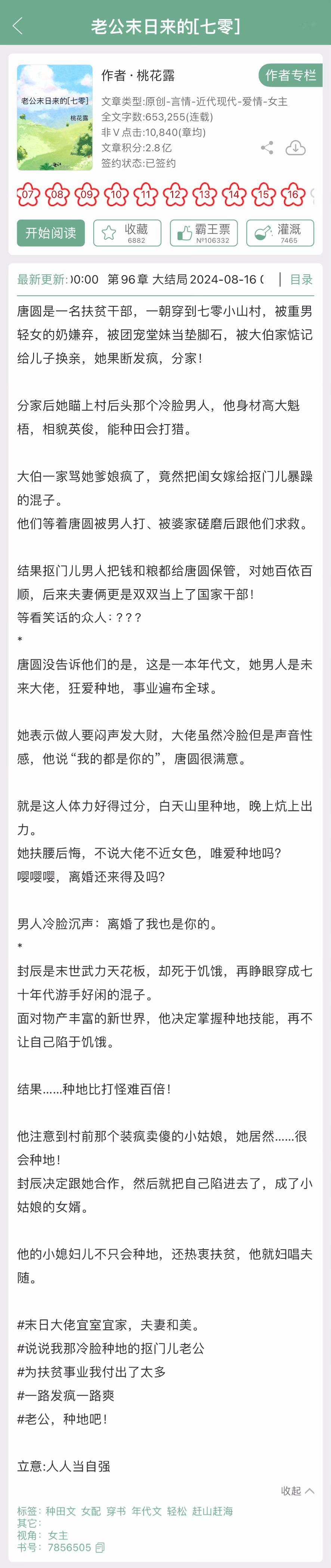 桃花露的《老公末日来的[七零]》完结了，双穿越的年代文，女主是现代穿过去的扶贫干