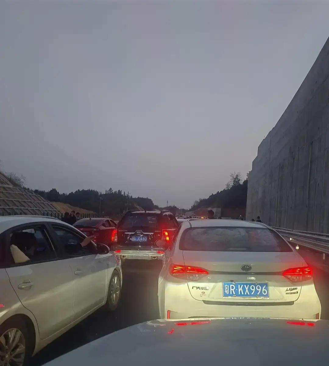 初七凌晨三点多从出发回，刚上京港澳高速就堵成停车场。

导航显示前面四十多公里全