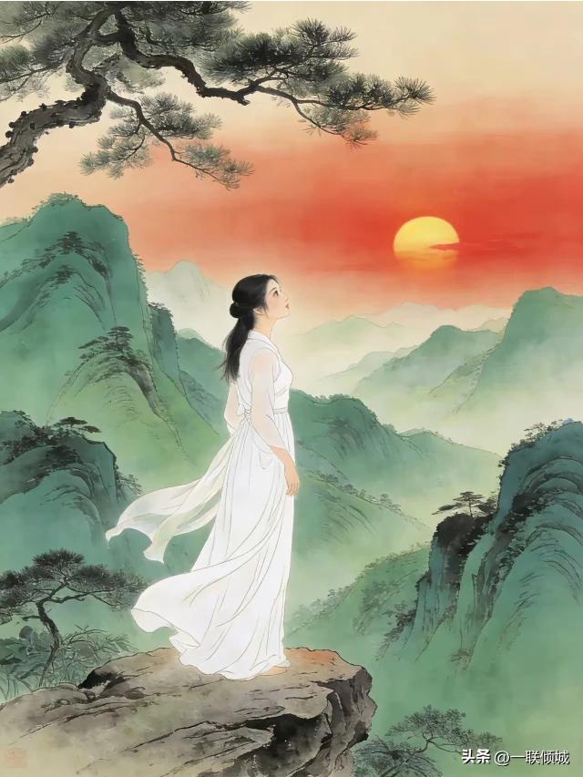 上联：峻岭苍松迎晓旭，
下联：空谷幽兰沐晚霞。