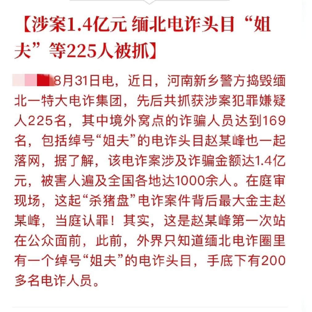 “姐夫”赵某峰因电信诈骗被抓
河南新乡警方最近成功摧毁了一起规模庞大的电信诈骗集