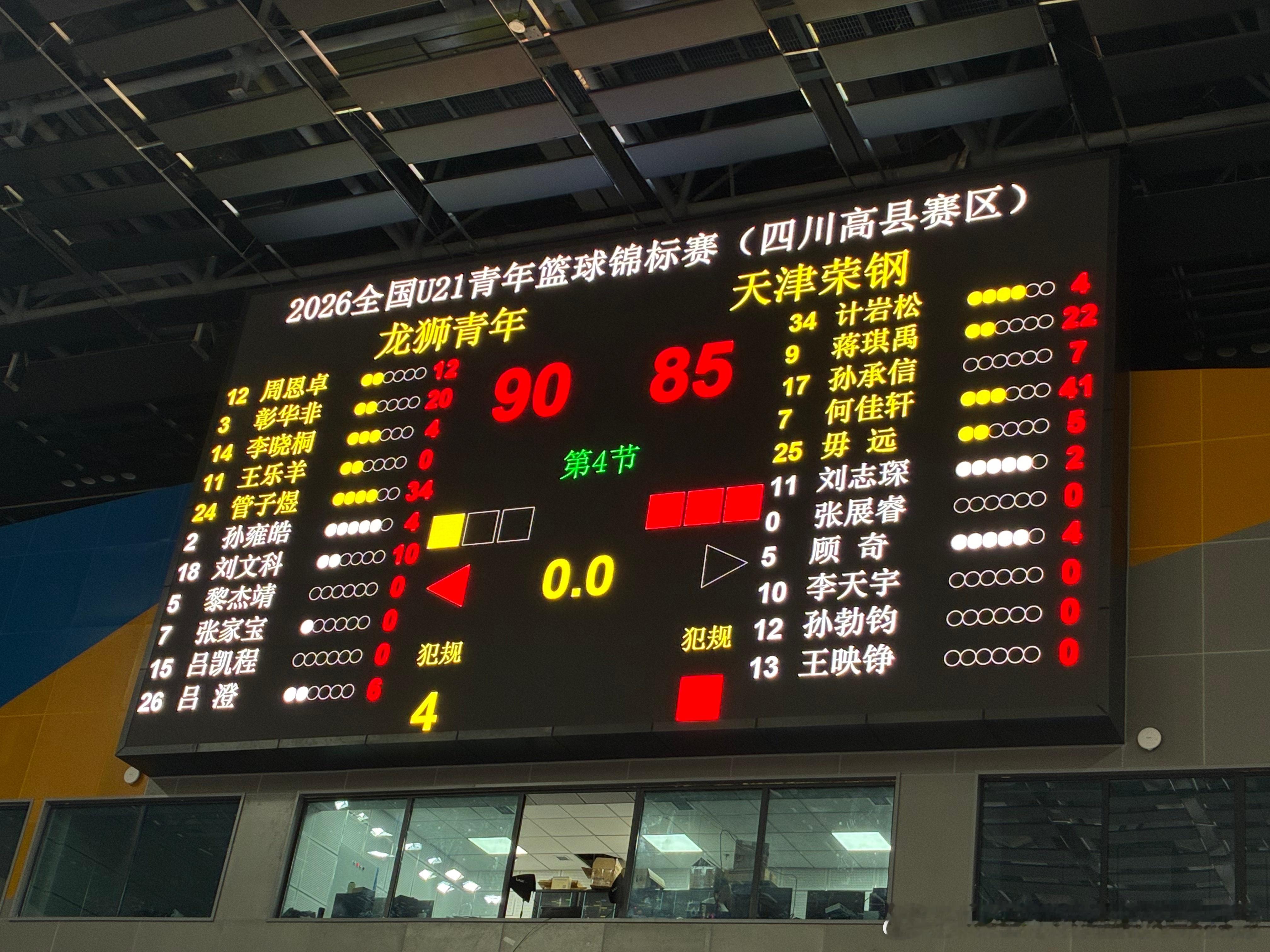 【U21】赛报︱天津荣钢 85-90 不敌龙狮青年球员得分情况：何佳轩41分10