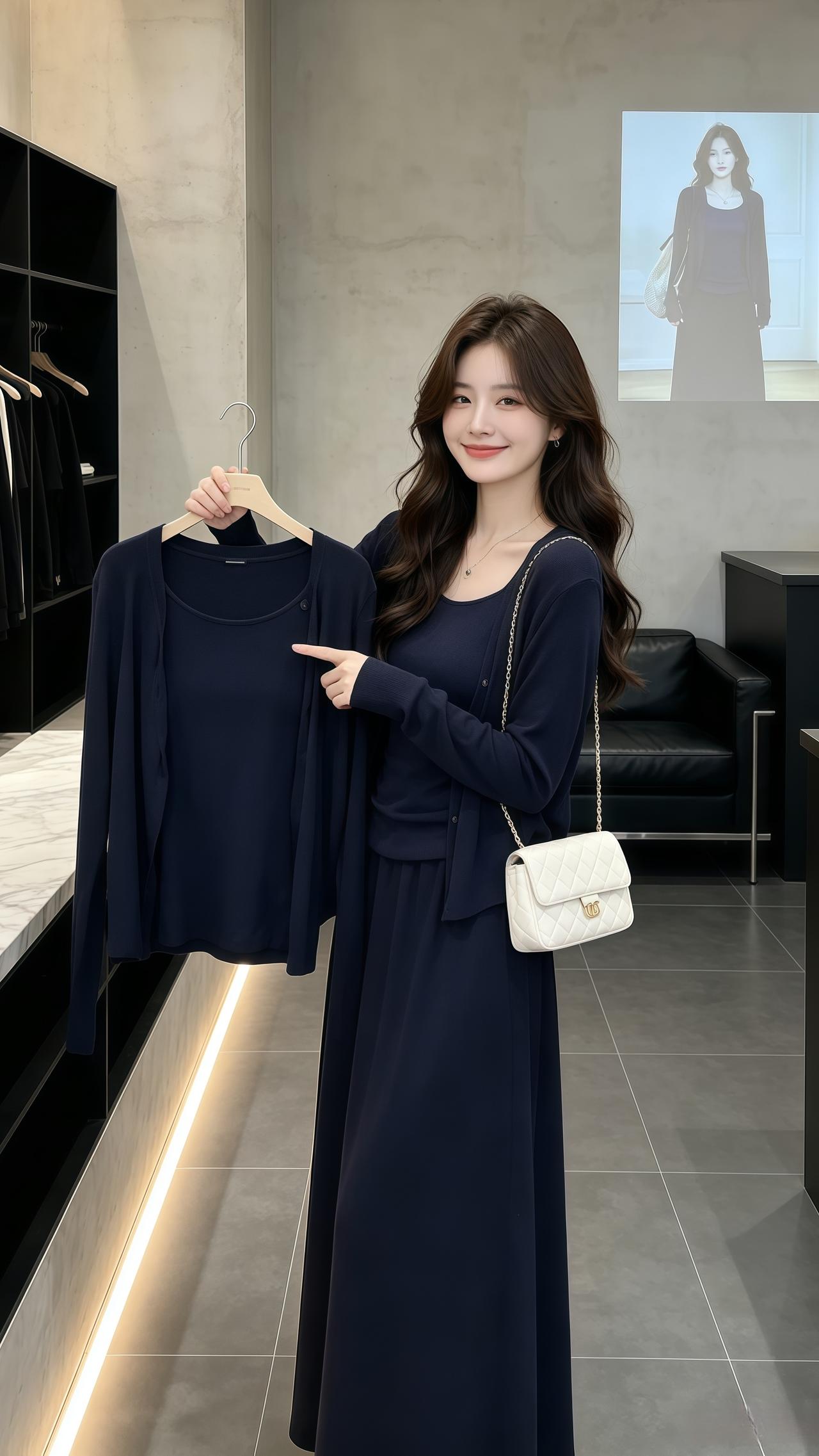 简约长裙套装 春季穿搭 时尚韩系穿搭 慵懒风穿搭