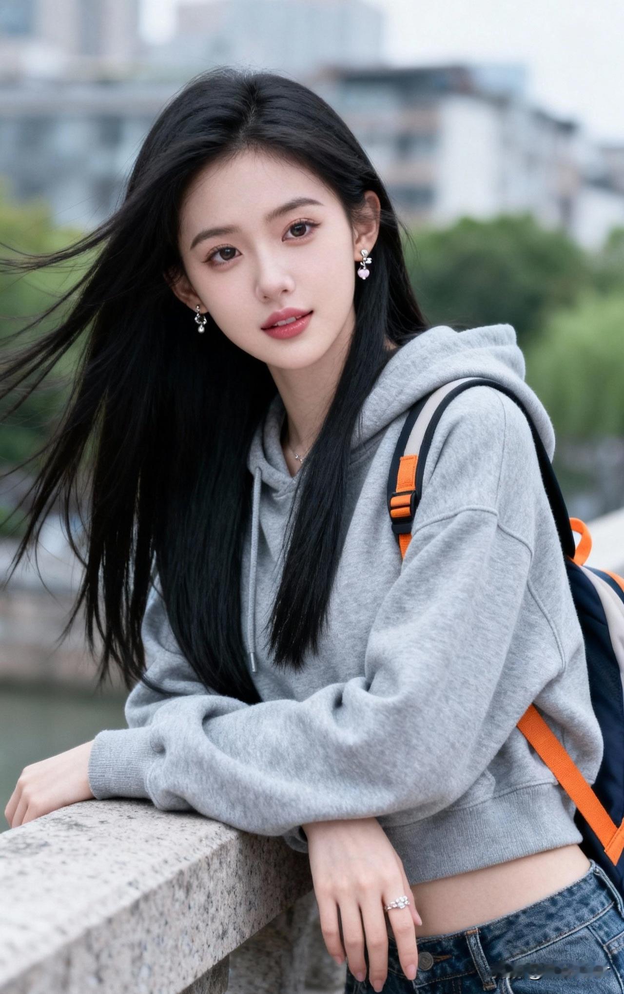 元气少女，校园风穿搭，背着小书包，元气满满！💕📚