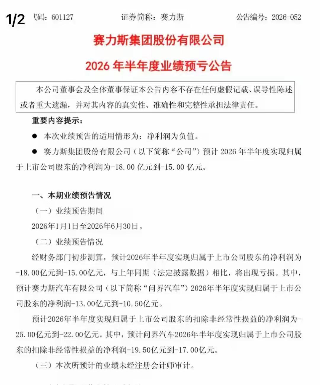 2060亿，就这么没了。

赛力斯，这匹曾经的新能源黑马，股价从山顶跌到谷底，跌
