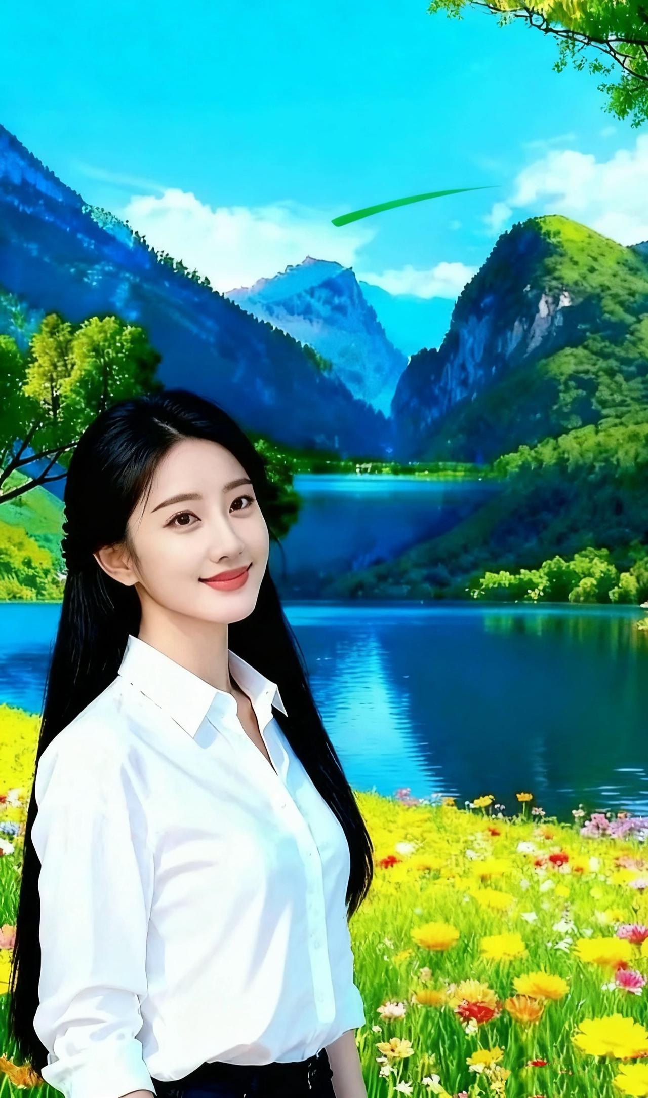 西江月•绿峰春韵
绿峰叠嶂白云间，
飞瀑流泉映碧天。
粉瓣轻飘春正好，
山光水色