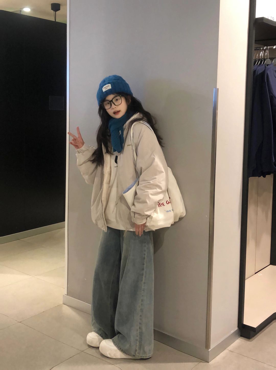 浅卡其棉服➕卫衣叠穿好韩！🔒住啦！！！