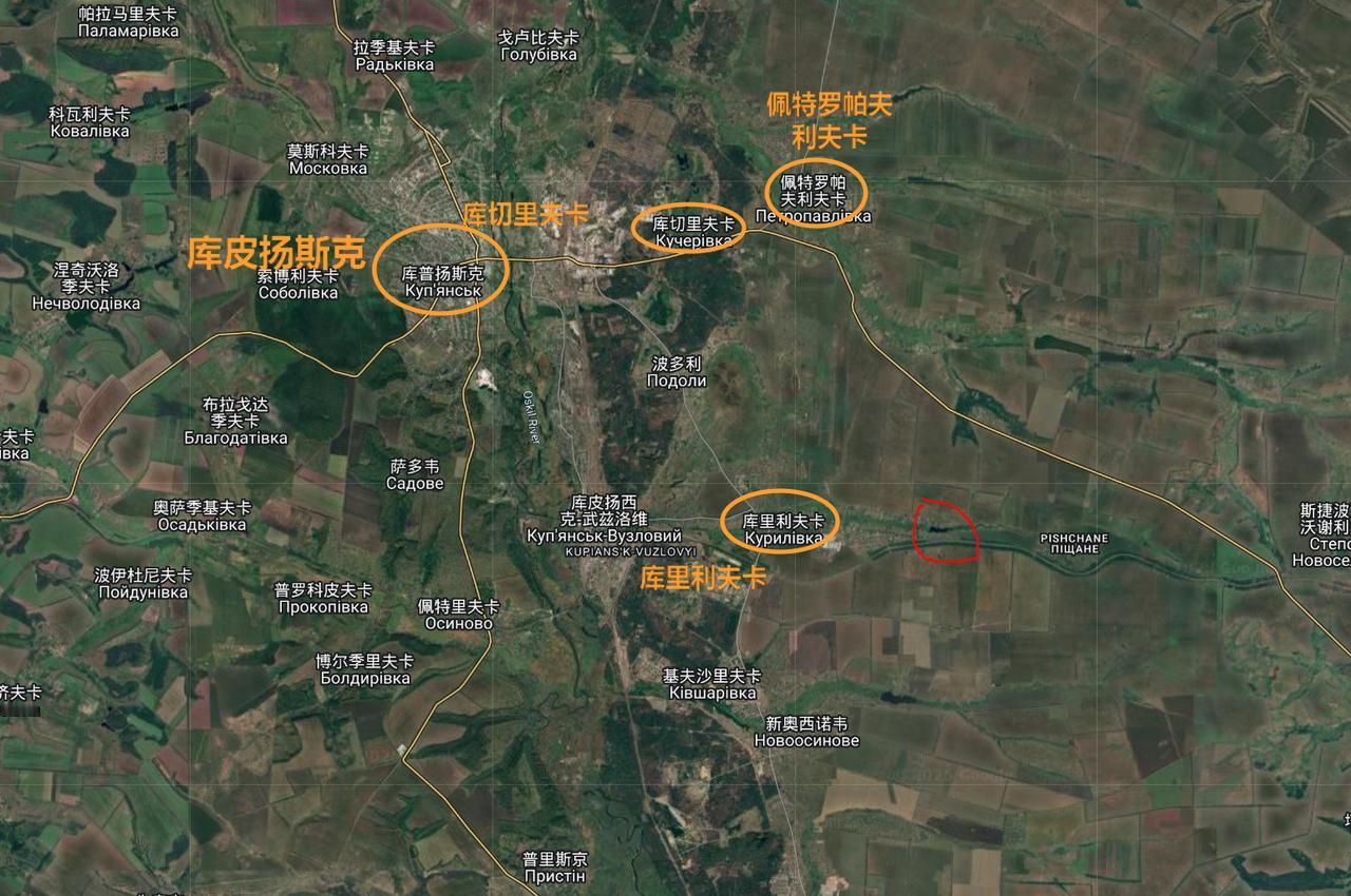 库皮扬斯克南部，俄军西部集群已开始攻击到库里利夫卡东部的水塘，这是一个比较重要的