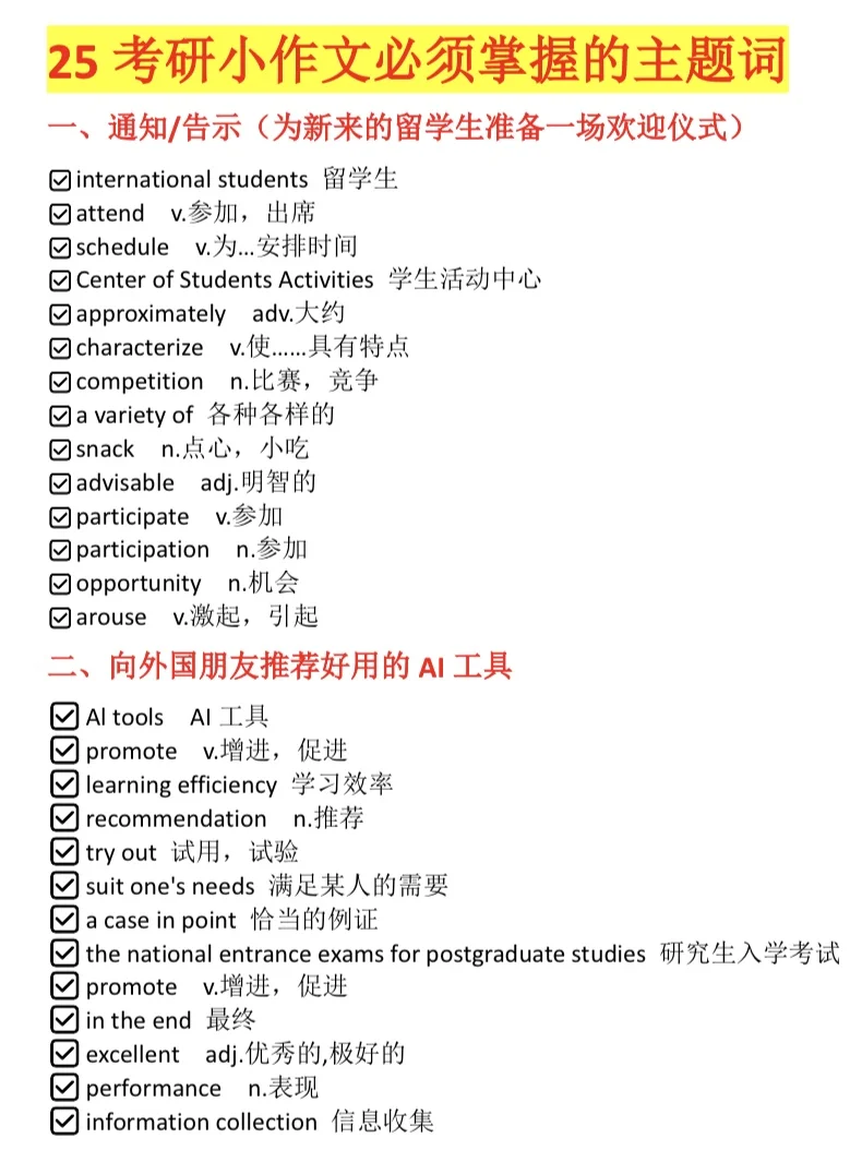 12🈷️可能会考的小作文主题词