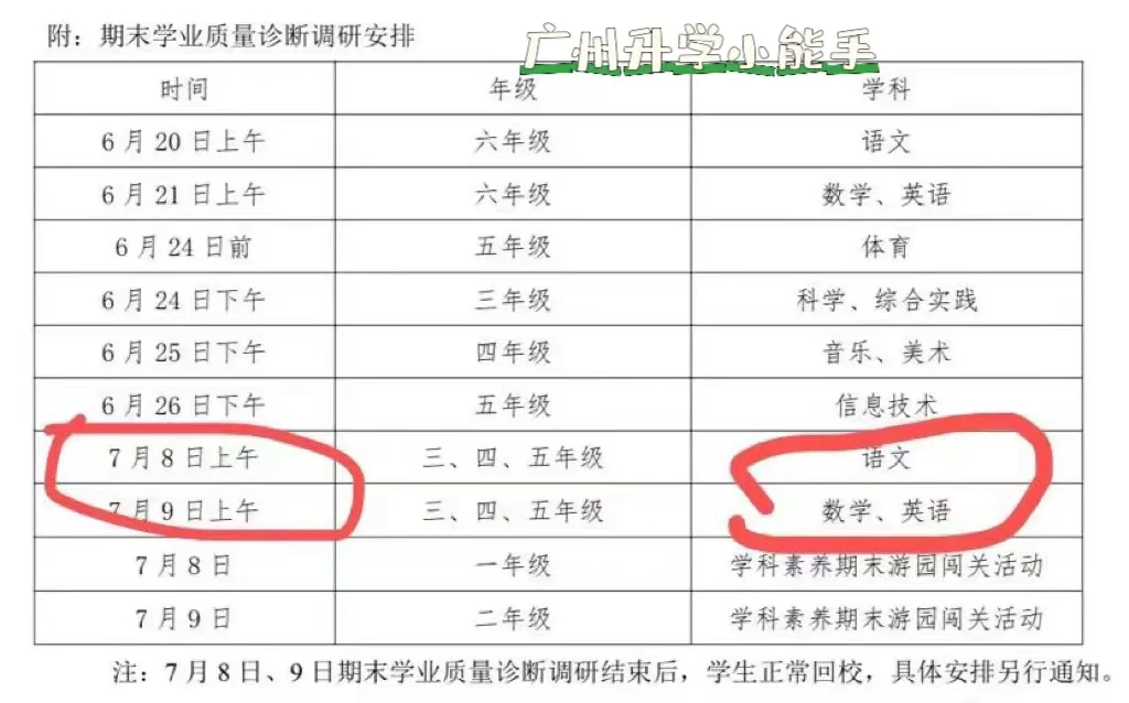 白云区期末安排