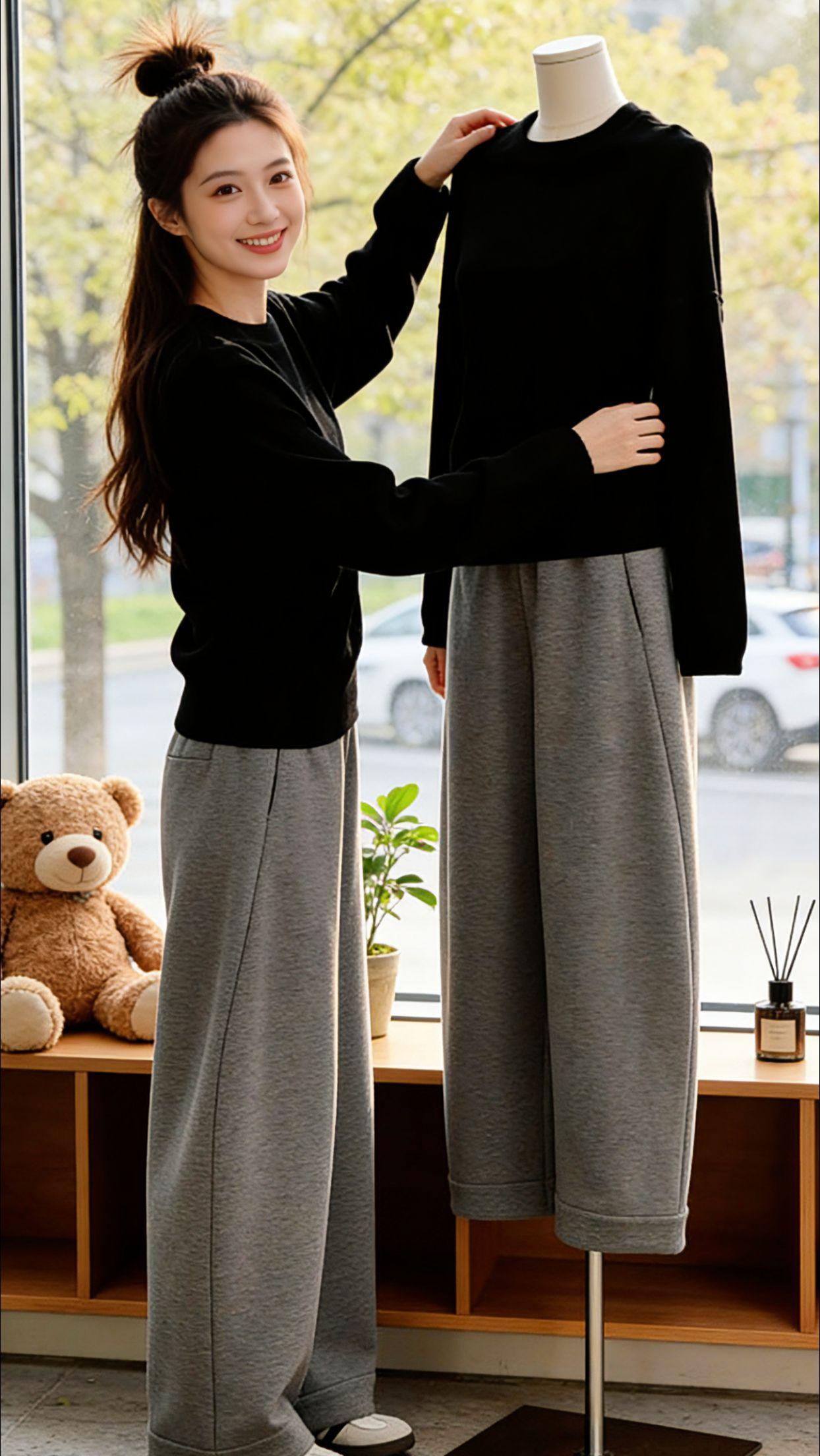 Danny的早春日常，从这套黑灰套装开始✨ 圆领上衣的微收腰设计，巧妙勾勒腰线，