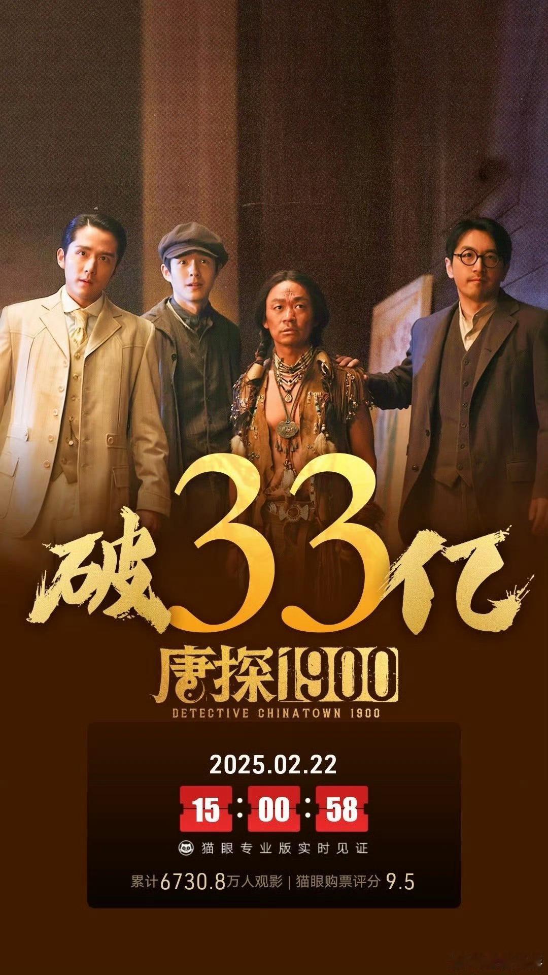 唐探1900票房破33亿  电影《唐探1900》 上映25天， 总票房破33亿！