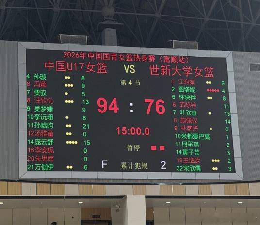 热身赛：中国U17女篮大胜获2连胜 孙晗昀21+8庞云舒13+13北京时间6月1