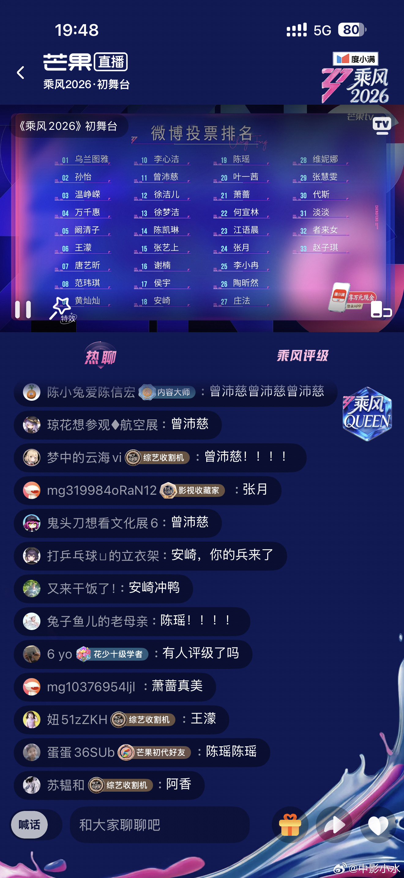 乘风初舞台直播 微博投票排名 