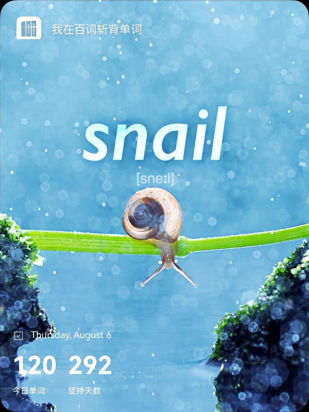 乘地铁背单词 snail  英 /sneɪl/  美 /sneɪl/n.  蜗牛