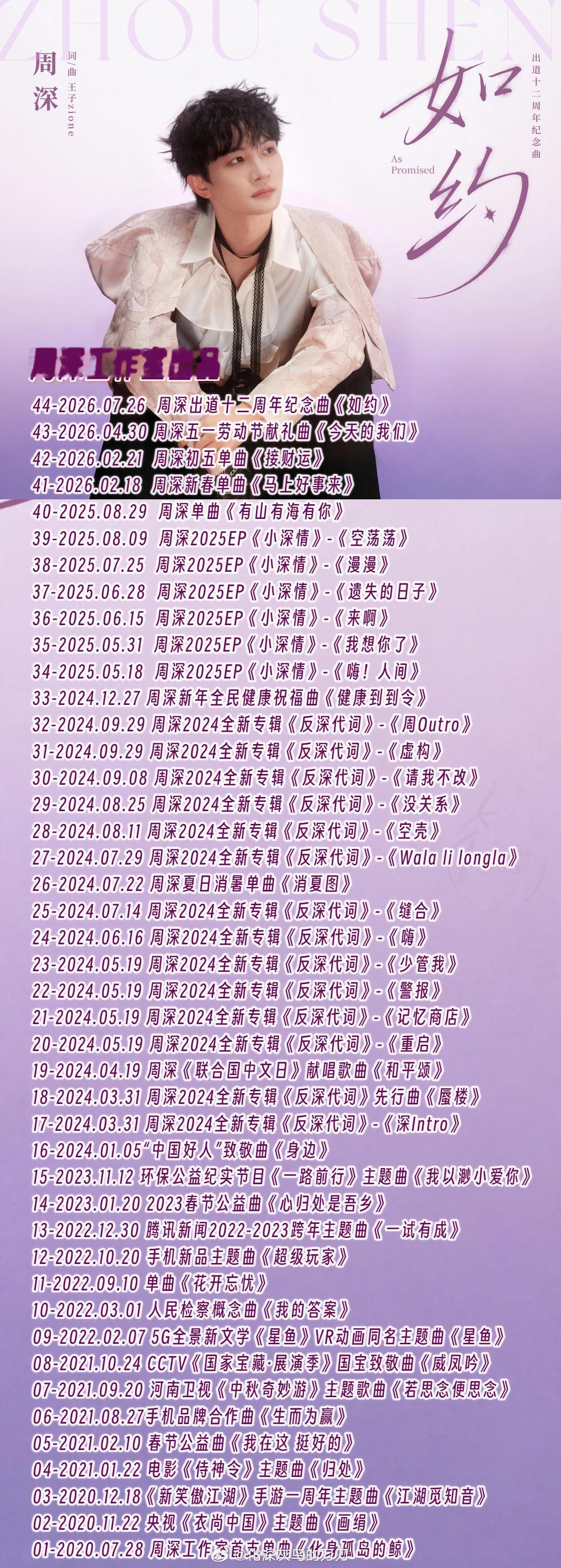 周深周深如约上线 26.07.26更新周深工作室出品歌曲：44-2026.07.