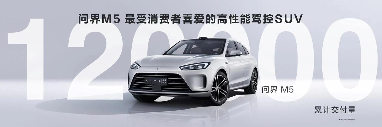 华为智慧出行解决方案发布会上，余承东公布了问界的成绩。
问界M5系列累计交付超1