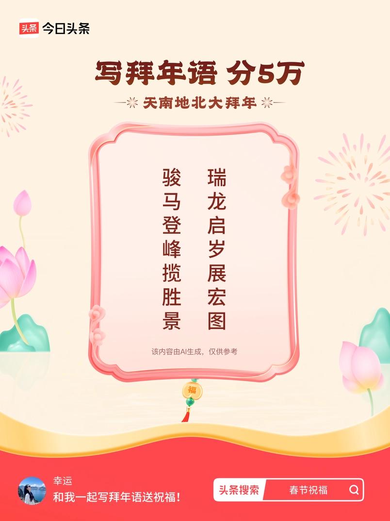 写拜年语送祝福新春拜年送祝福！我的祝福是：“骏马登峰揽胜景，瑞龙启岁展宏图”！快