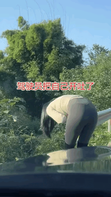 司机开的太快了，路也太颠簸了，居然把自己给开吐了。