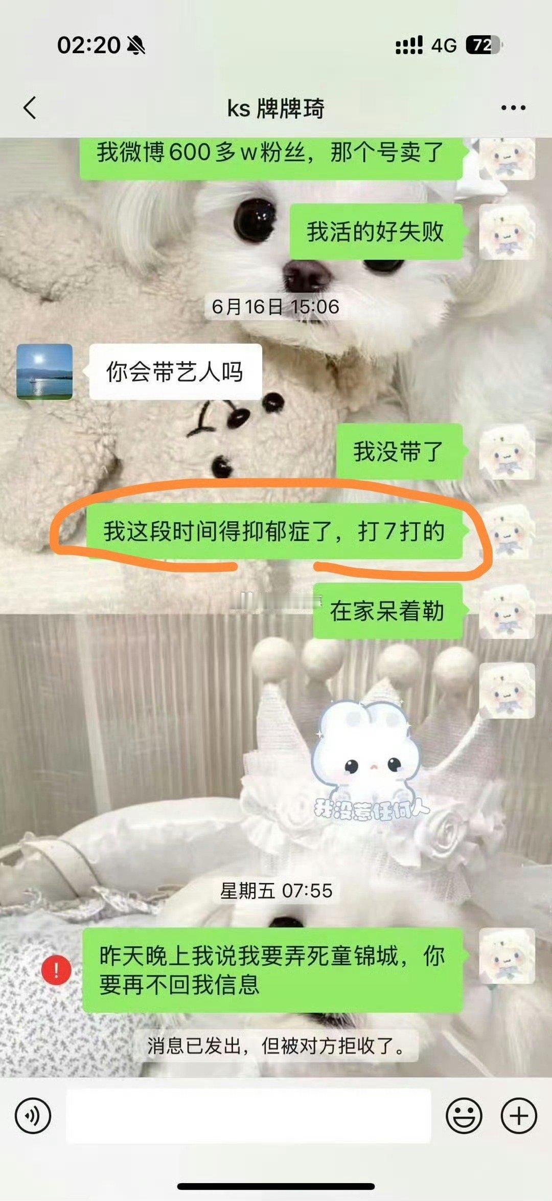 王乐乐跟牌牌琦聊天称得抑郁症了，打气打的，骂牌牌琦当年你就不如我 ​​​