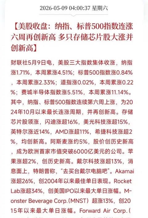 见证历史！美股无视油价巨震再创新高，纳指六连涨，存储芯片集体爆发刚刚，美国资本市