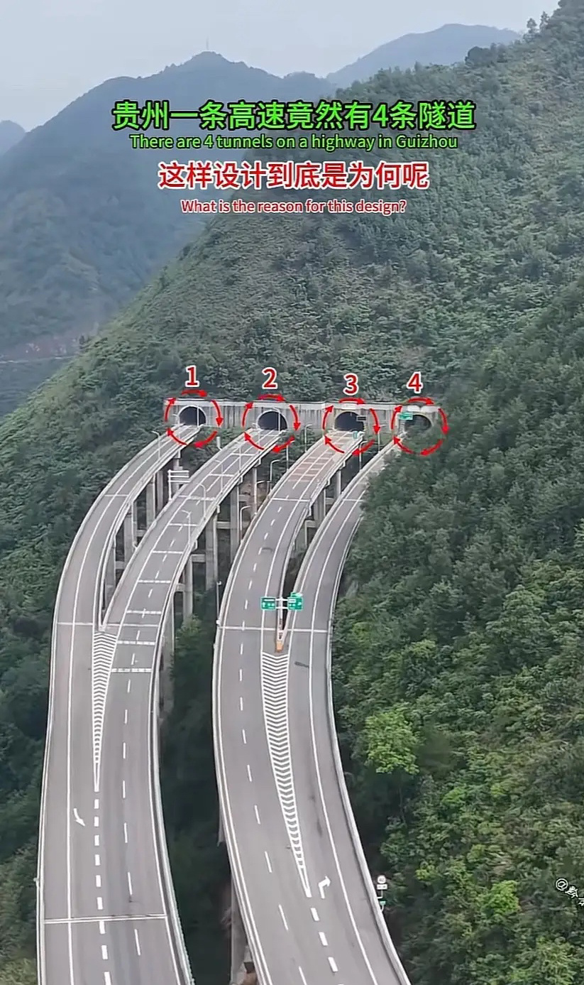 贵州这条高速的设计让人有些疑惑：既然是在大山下施工，挖一个隧道不就能解决问题了吗