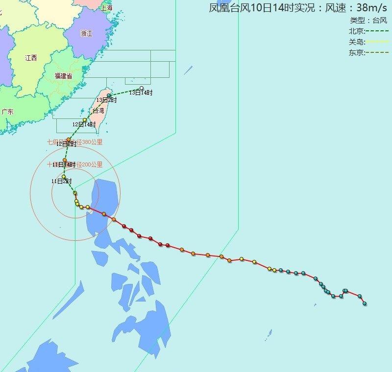 【台风位置】凤凰（台风）：2025年11月10日14时，距离福州939公里，气压