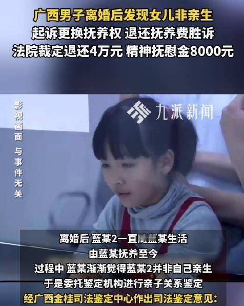 贵港一纸鉴定，

养了17年才知不是亲生，

法院判赔4.8万。

蓝某拿着亲子