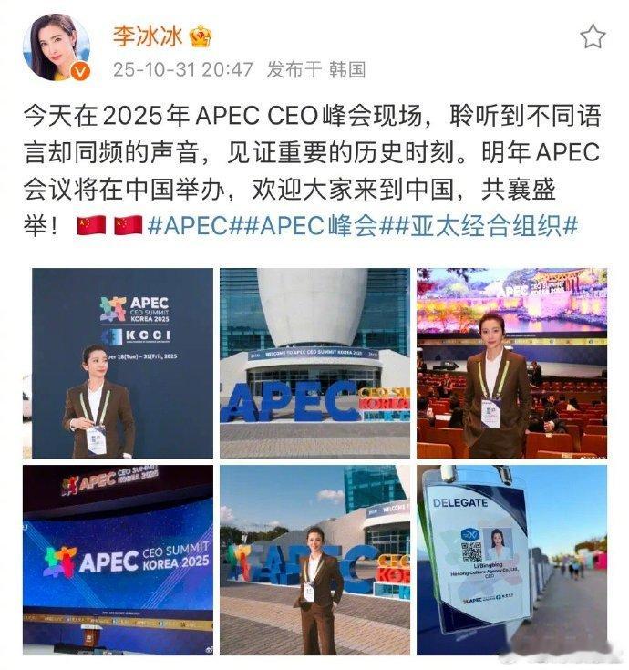 李冰冰大花含金量还在上升 救命！李冰冰这波国际操作太顶了！韩国 APEC 峰会从