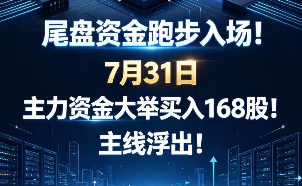 尾盘资金抢筹入场！7月收官主线彻底明朗，168股获主力大举扫货每月收官日的盘面，