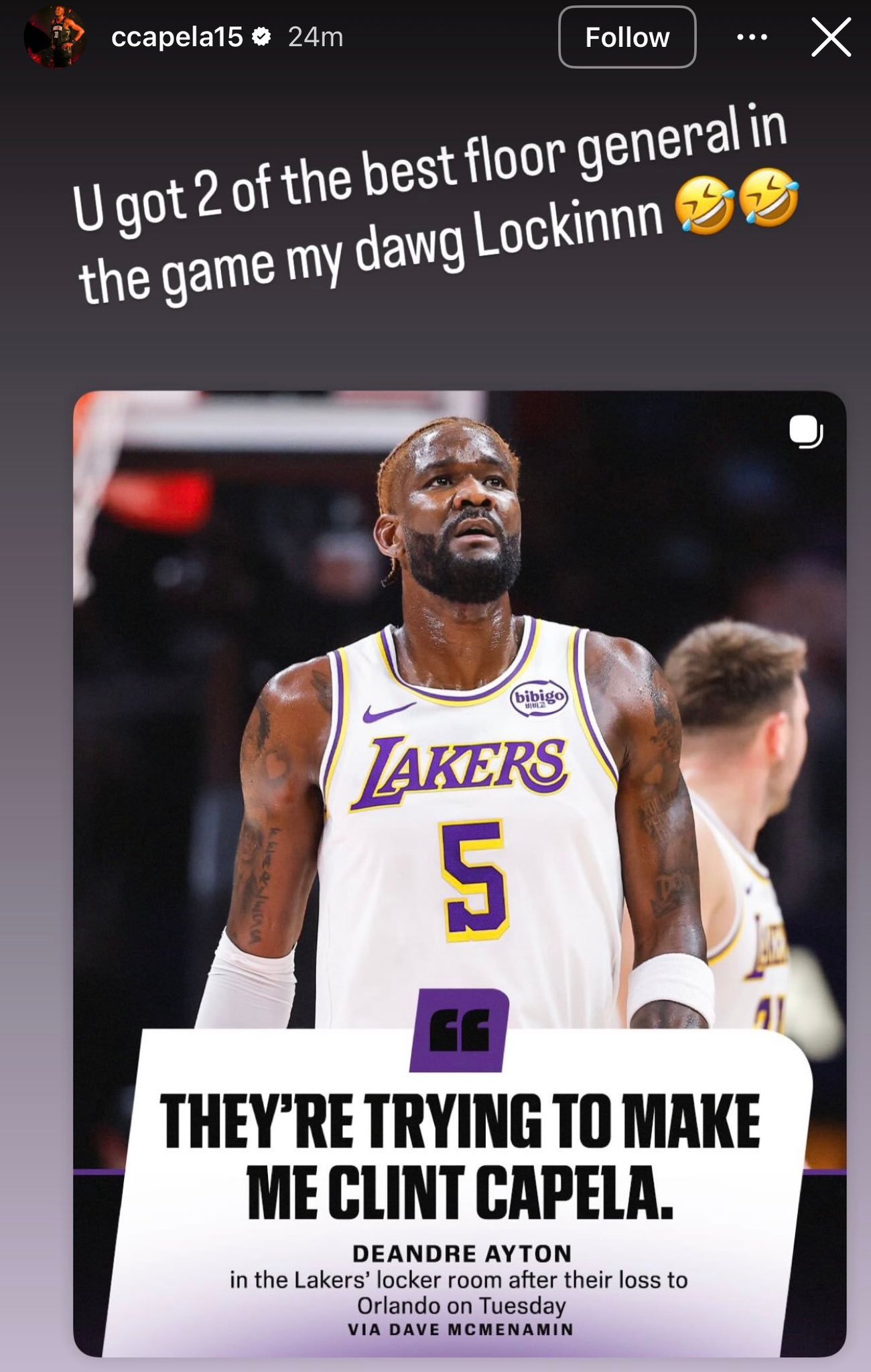 卡佩拉回复艾顿：你身边有两个最好的指挥官，专注点吧兄弟nba