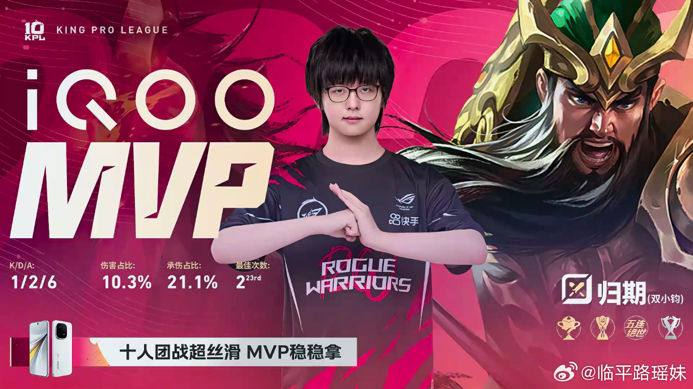 KPL  恭喜归期关羽成为MVP！👏你的努力没白费！归期关羽MVP
