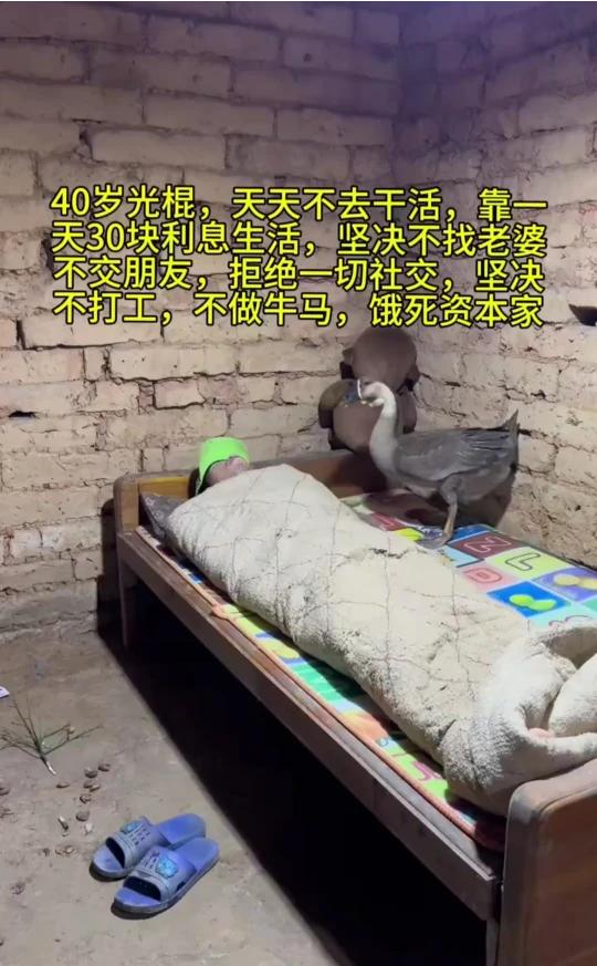 40岁光棍，天天不去干活，靠一天30块利息生活，坚决不找老婆、不交朋友、拒绝一切
