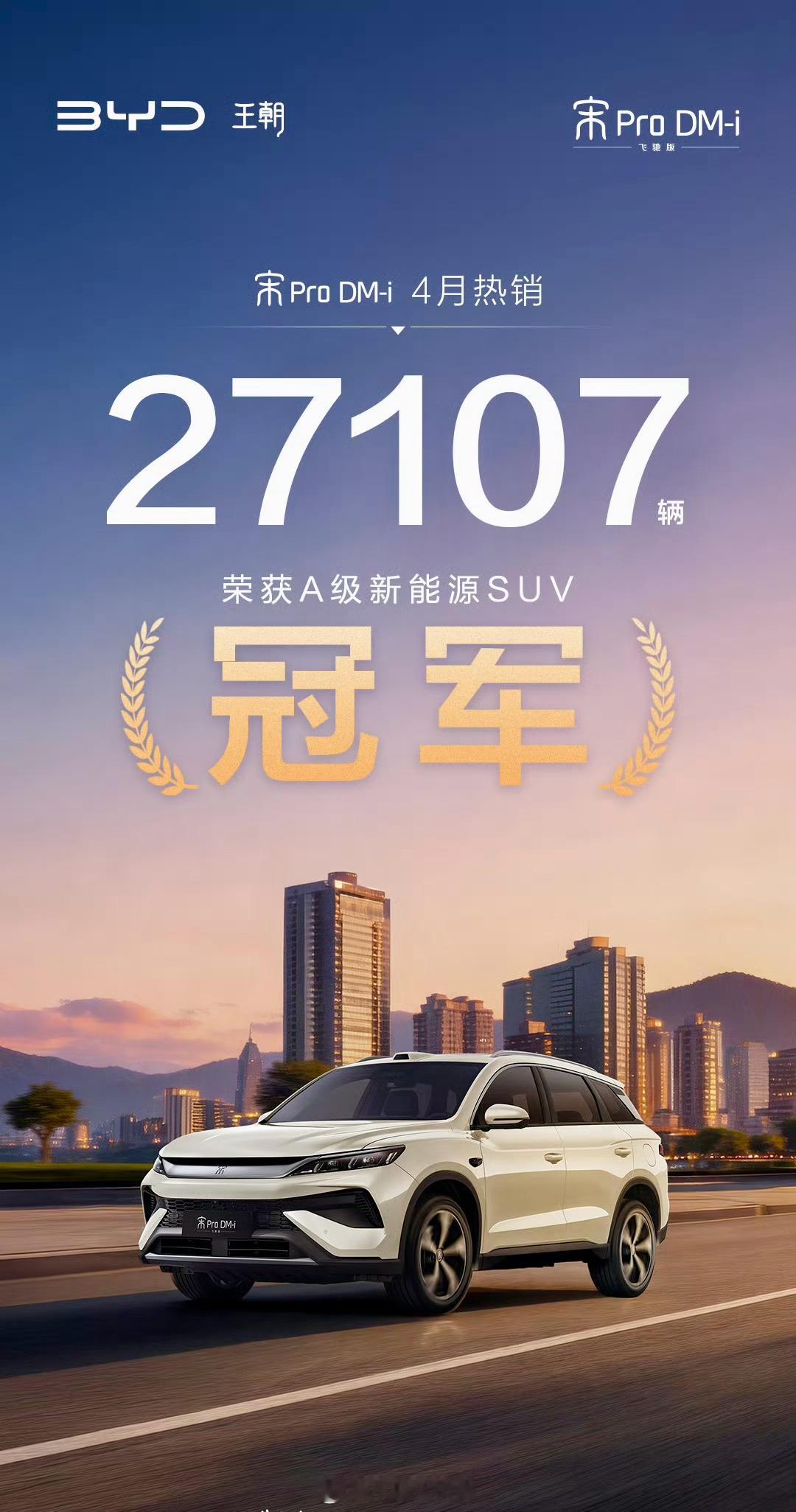 比亚迪宋Pro DM-i实力依旧在线4月热销27107辆，持续蝉联A级新能源SU