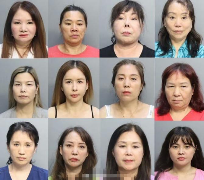 十二名华人女子，涉嫌在美国佛罗里达州迈阿密卖淫，遭到美国警方逮捕！这十二名女子全