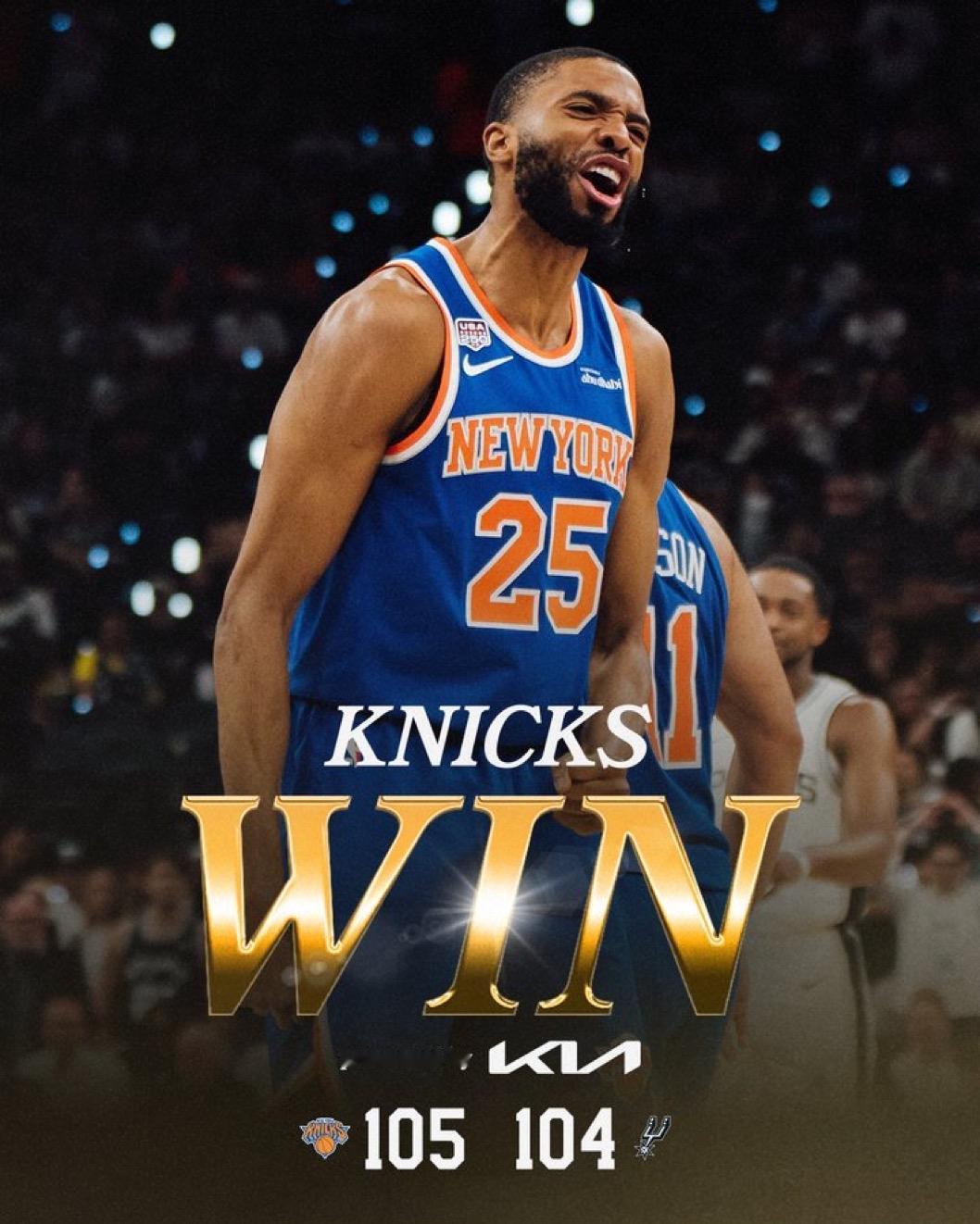 6月6日NBA总决赛第二场战报：

尼克斯105-104马刺，最后9秒，文班亚马