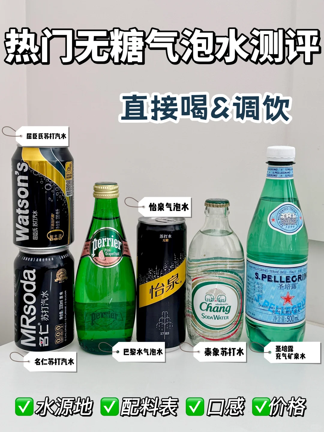 热门无糖气泡水测评！附水源地、配料表、口感