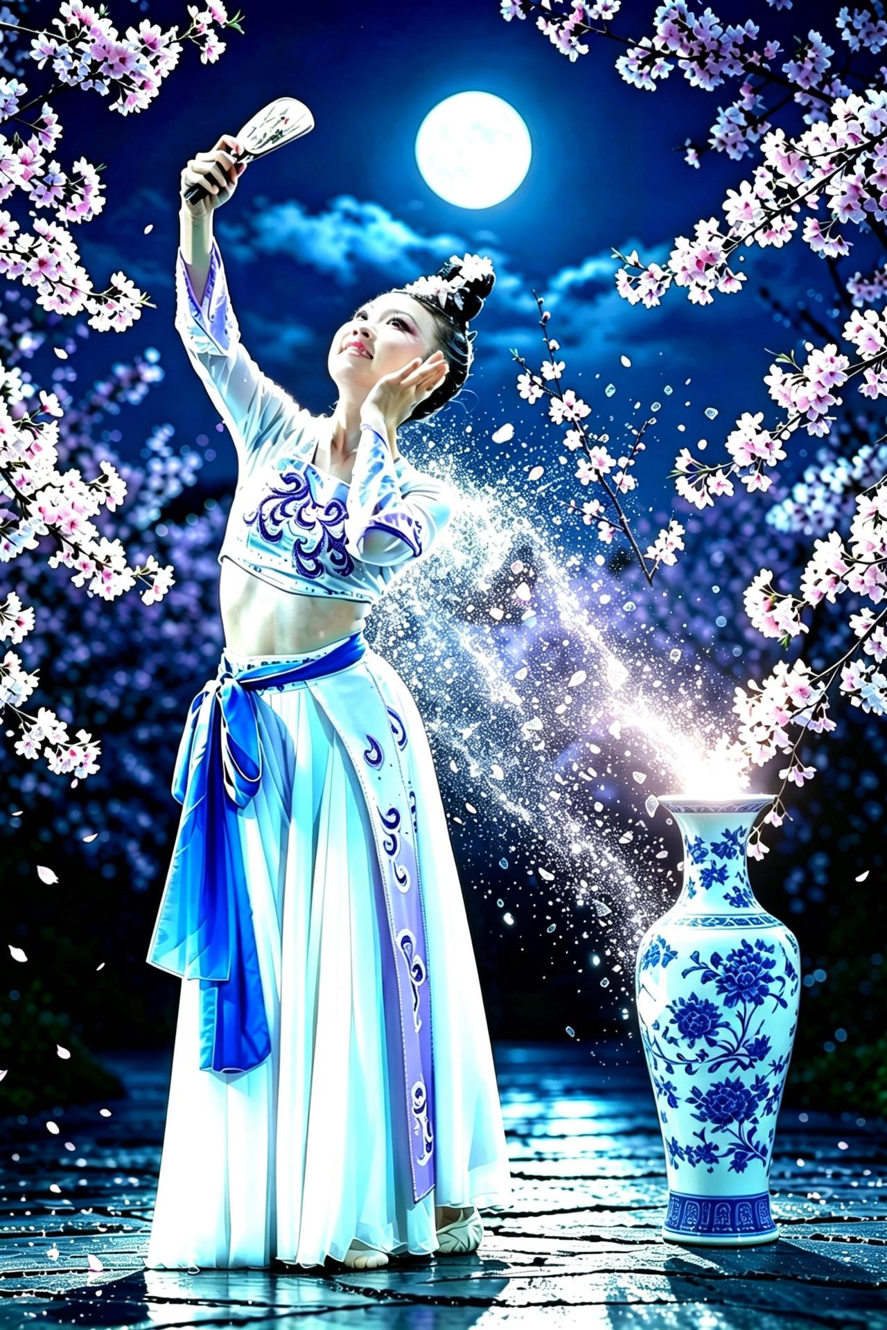 月夜梅林瓷化仙，怯携银镜照芳颜