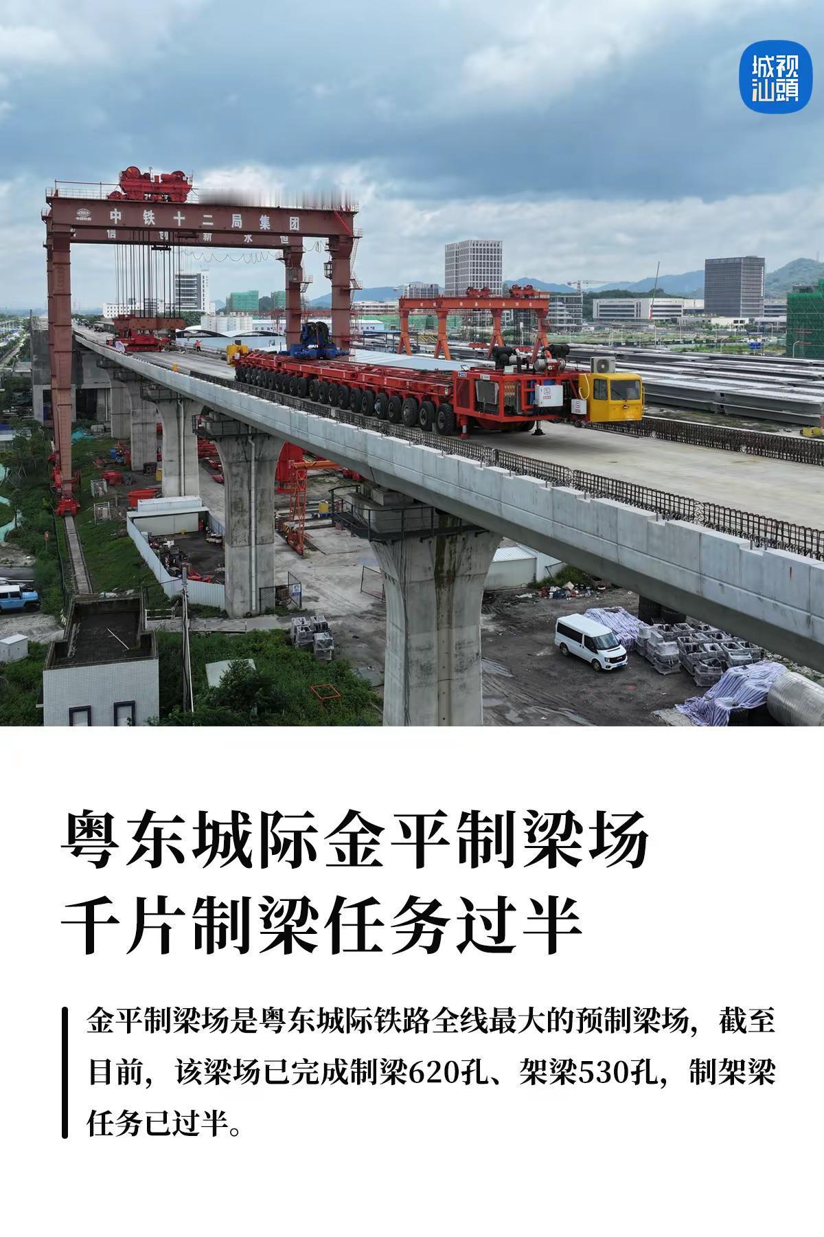 粤东城际金平制梁场千片制梁任务过半。粤东城际铁路全线最大的预制梁场（金平制梁场）