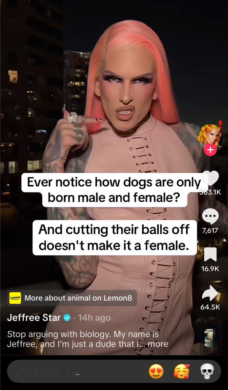 宇宙级彩妆博主 Jeffree Star 近期装也不装了，开始反跨，成为右翼先锋