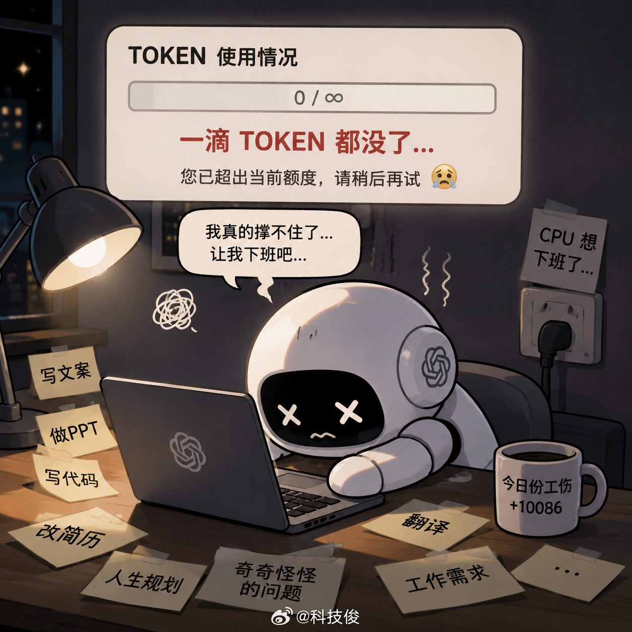 GPT一滴token都没了现在担心的不是没电，也不是没网，而是token被我聊干