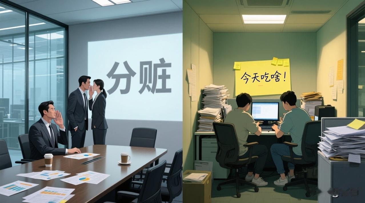 高端职场：分赃，办公室恋情
低端职场：今天吃啥？

场景1
 
200万项目，领