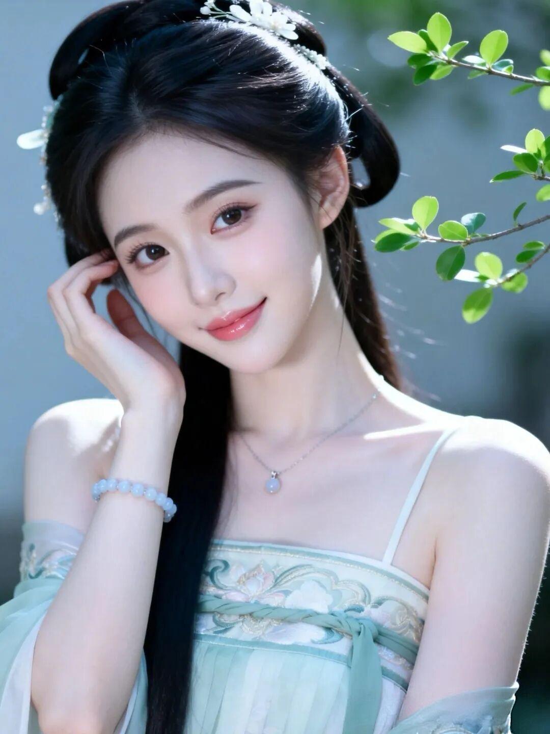 吊带裙怎么穿不土气?🍃 古风清雅佳人赏析
这位女子宛如林间仙子，满是温婉灵动的