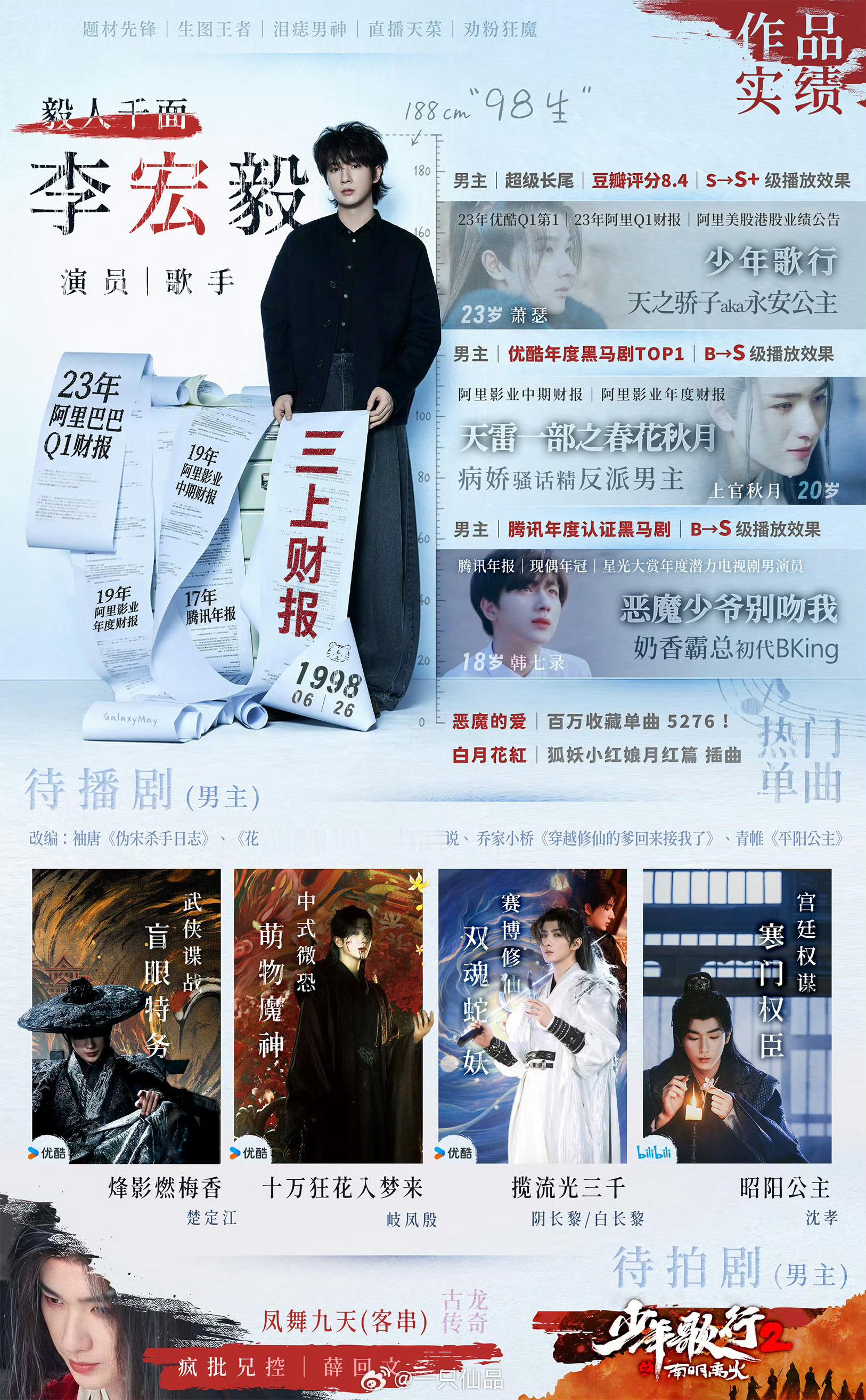 期待李宏毅所有待播作品李宏毅的商业价值和扛剧能力很牛比的，演技嘎嘎好 